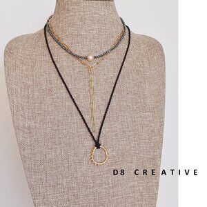 Handwoven black threads chain with stainless steel pendant necklace